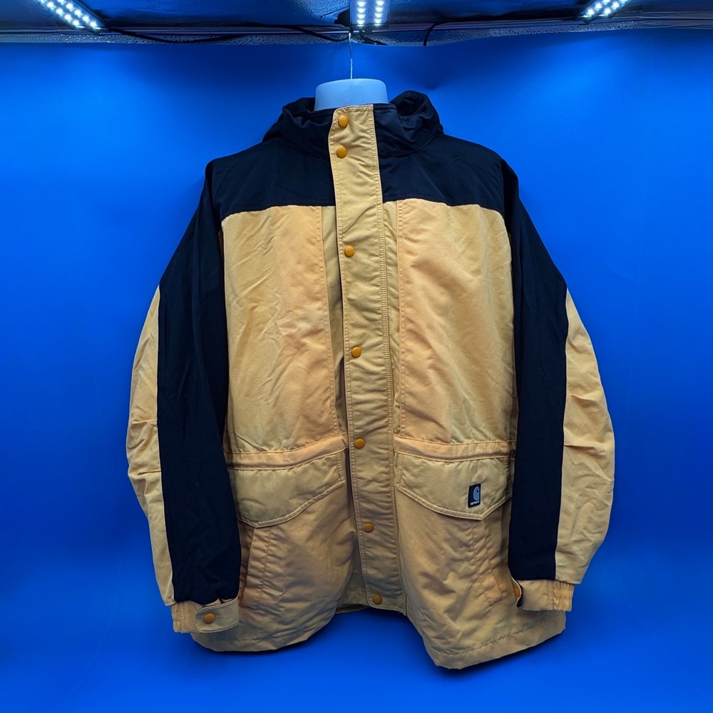 Vintage Carhartt C48 Workshield Parka Yellow Black Colorway Raingear 2XL